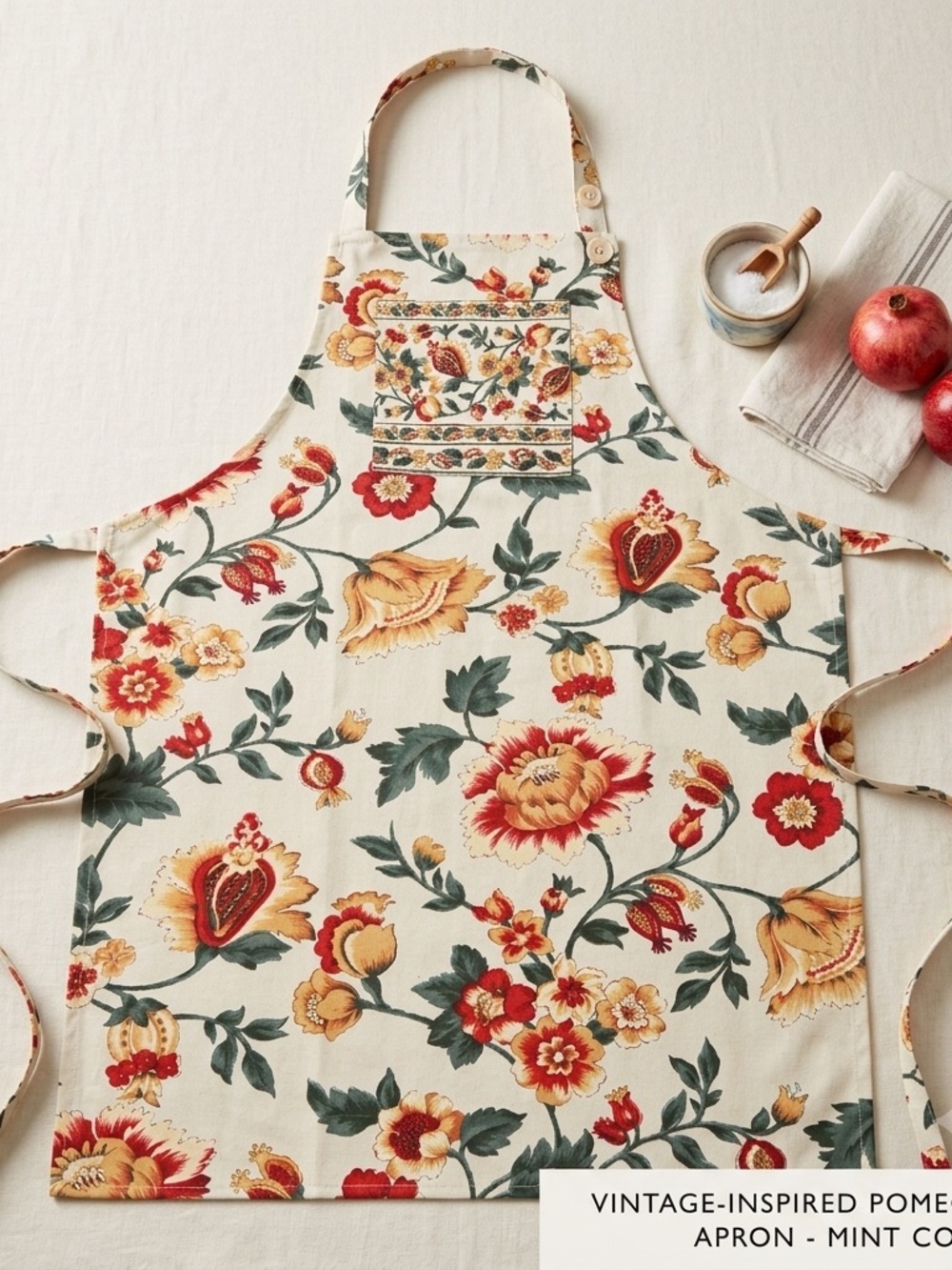 April Cornell Danica Floral Apron 100% Cotton‎ Cottagecore NWT